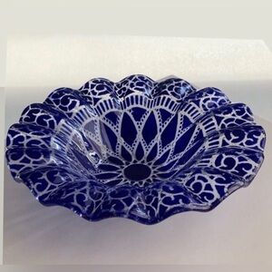 Sydenstricker Fused Art Glass Cobalt Blue Embassy Candy Dish Bowl Signed 6.75"